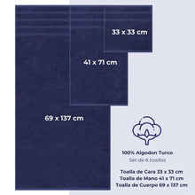 Cargar imagen en el visor de la galería, Set 6 Toallas de Baño Navy Blue