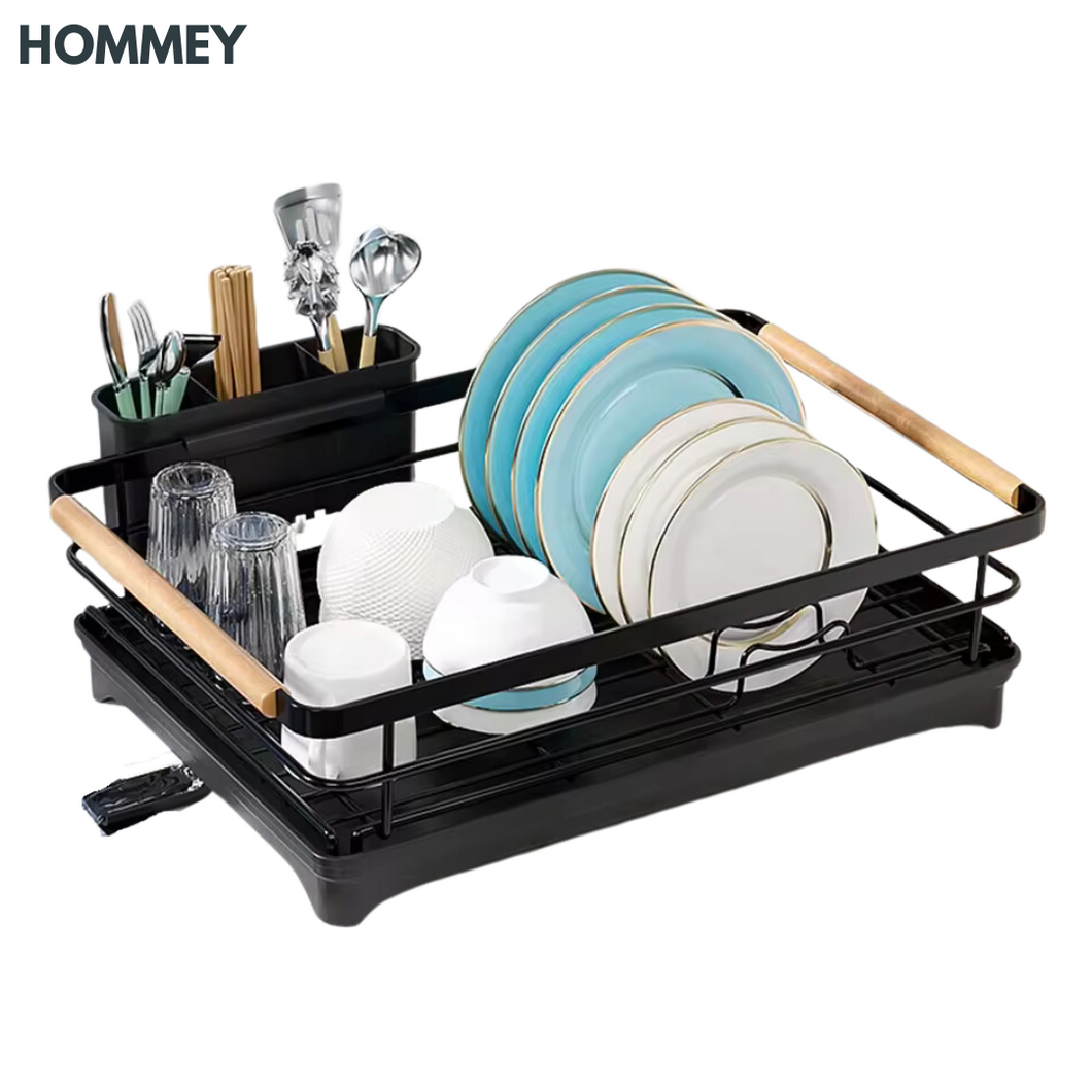 Secaplatos Escurridor 1 Nivel Acero Inox Negro Hommey