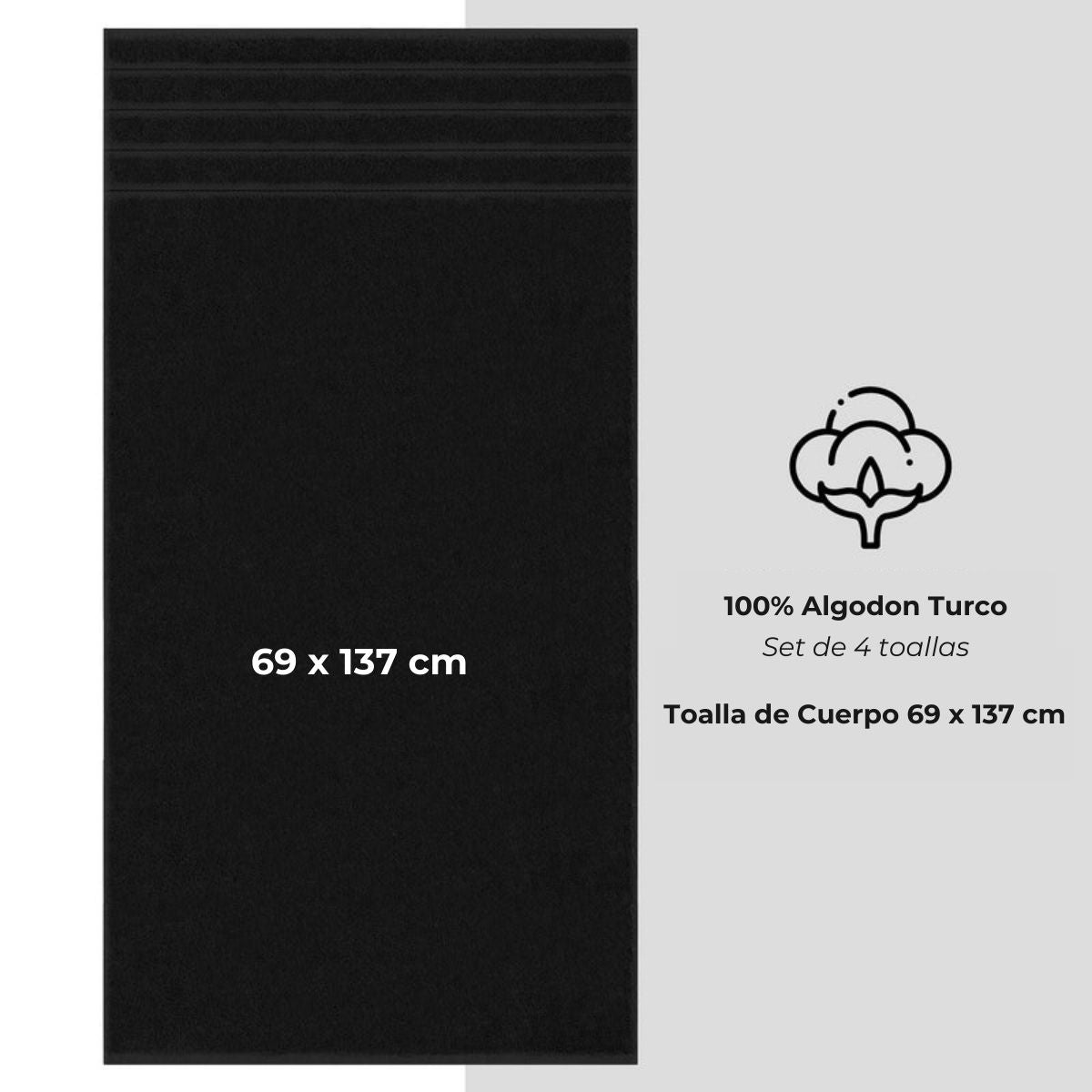 Set 4 Toallas de Baño Negras