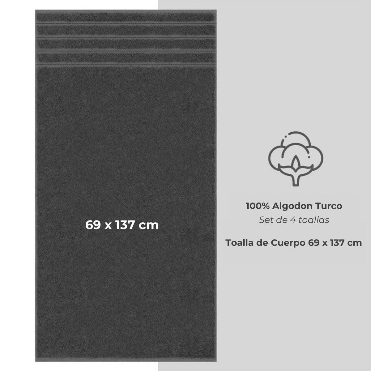 Set 4 Toallas de Baño Gris