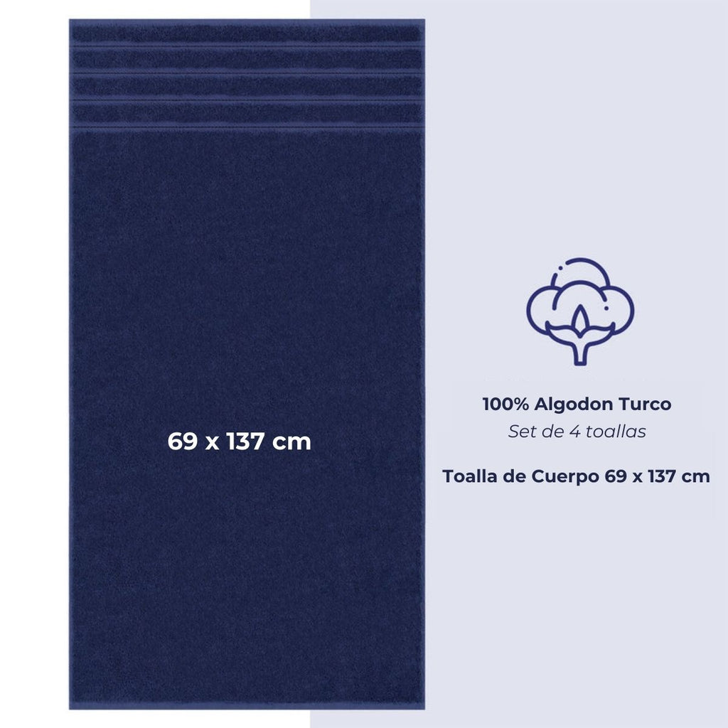 Set 4 Toallas de Baño Navy Blue