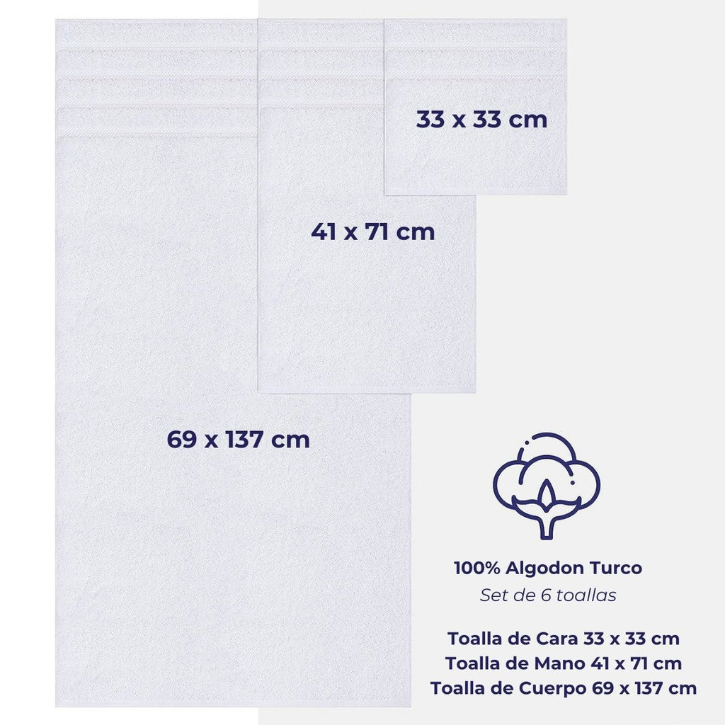 Set 6 Toallas de Baño Blanco
