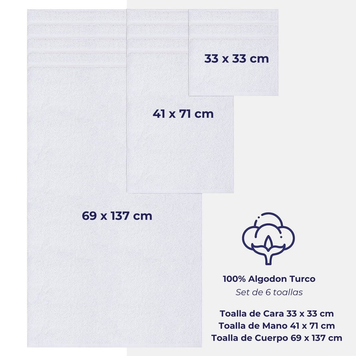 Set 6 Toallas de Baño Blanco