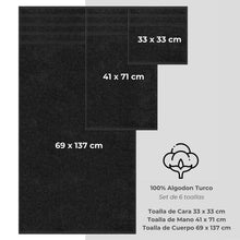 Cargar imagen en el visor de la galería, Set 6 Toallas de Baño Negras
