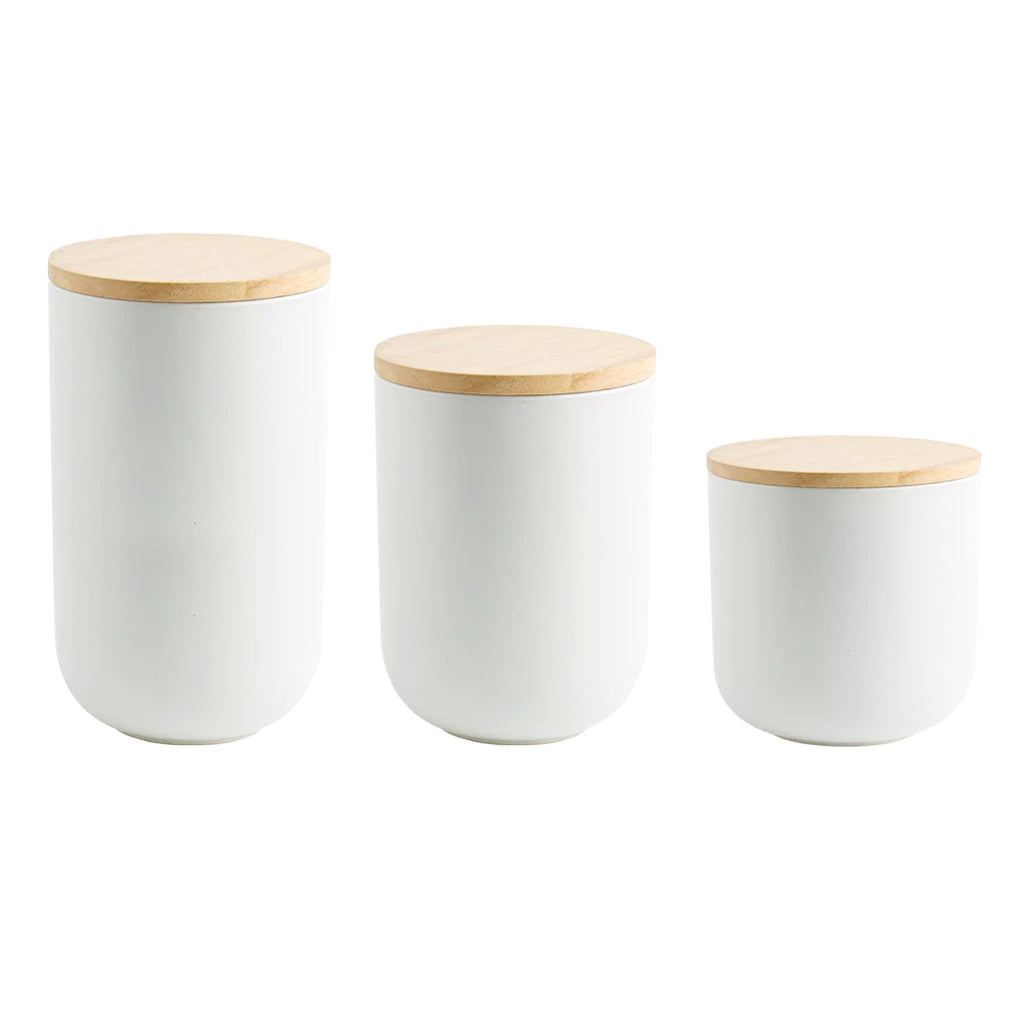 Set 3 Contenedores Cerámica Hermético Blanco