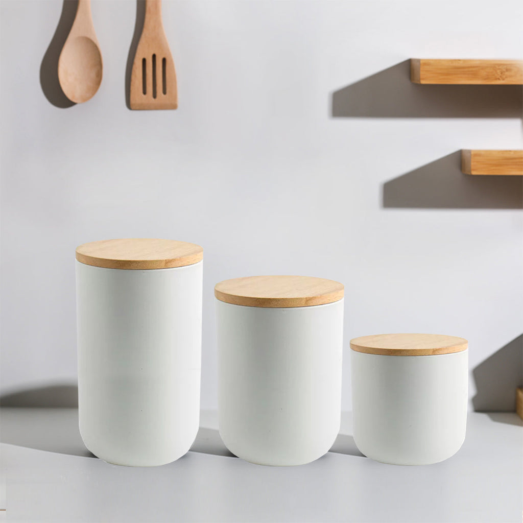 Set 3 Contenedores Cerámica Hermético Blanco