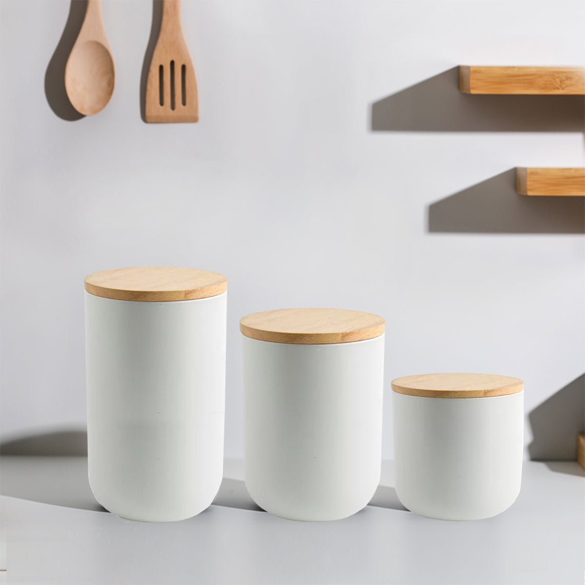 Set 3 Contenedores Cerámica Hermético Blanco