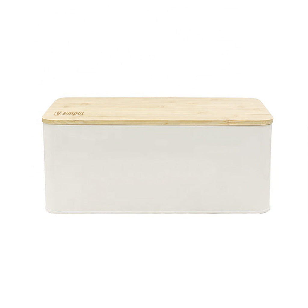 Panera Metálica con Tapa Bamboo Blanca