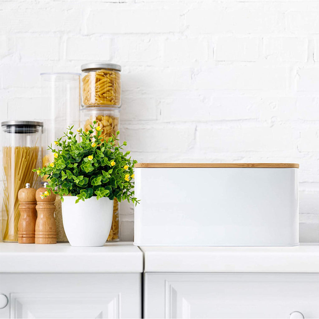 Panera Metálica con Tapa Bamboo Blanca