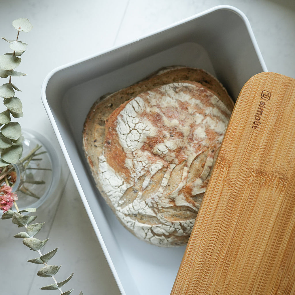 Panera Metálica con Tapa Bamboo Blanca