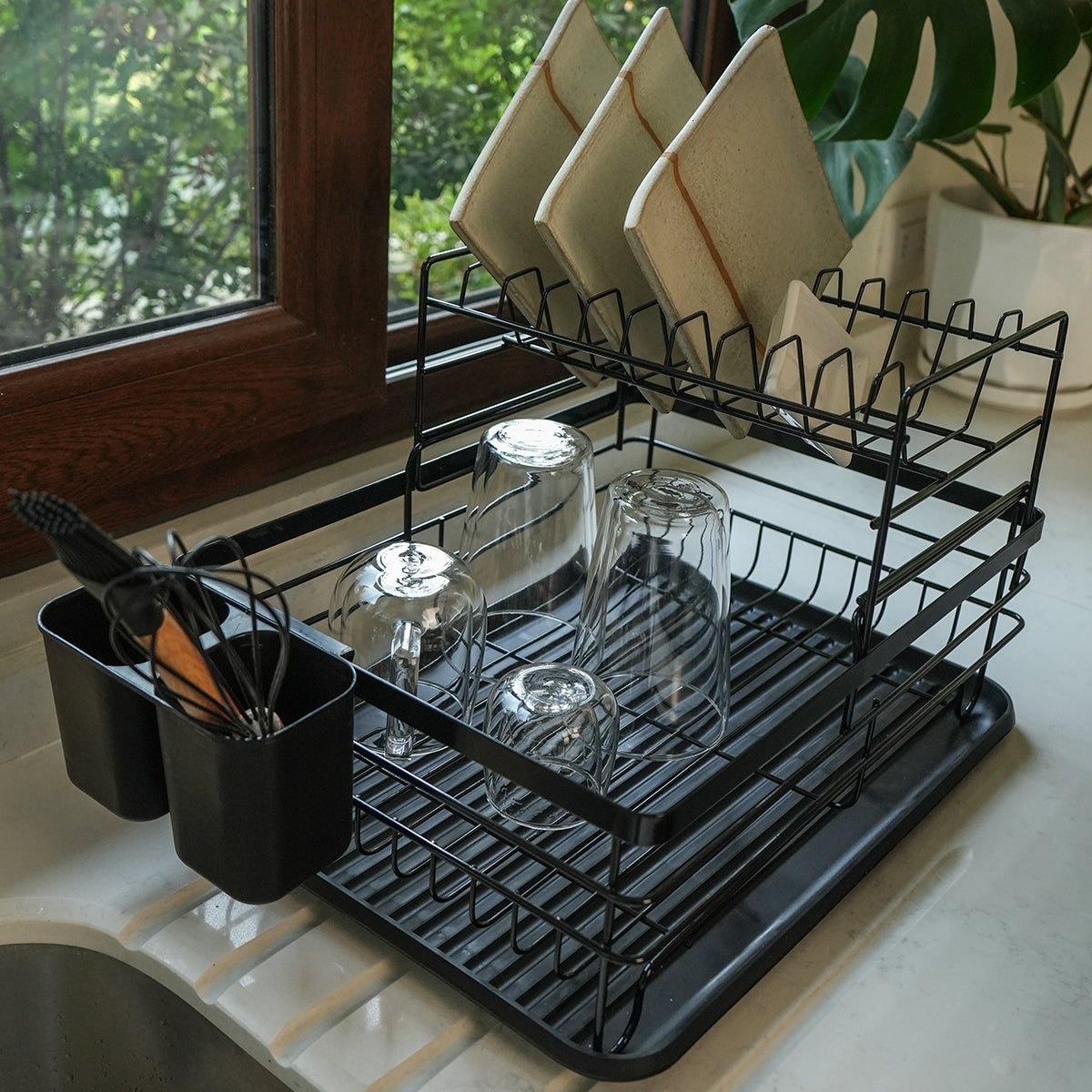 Secaplatos Escurridor 2 Niveles Acero Inox Negro